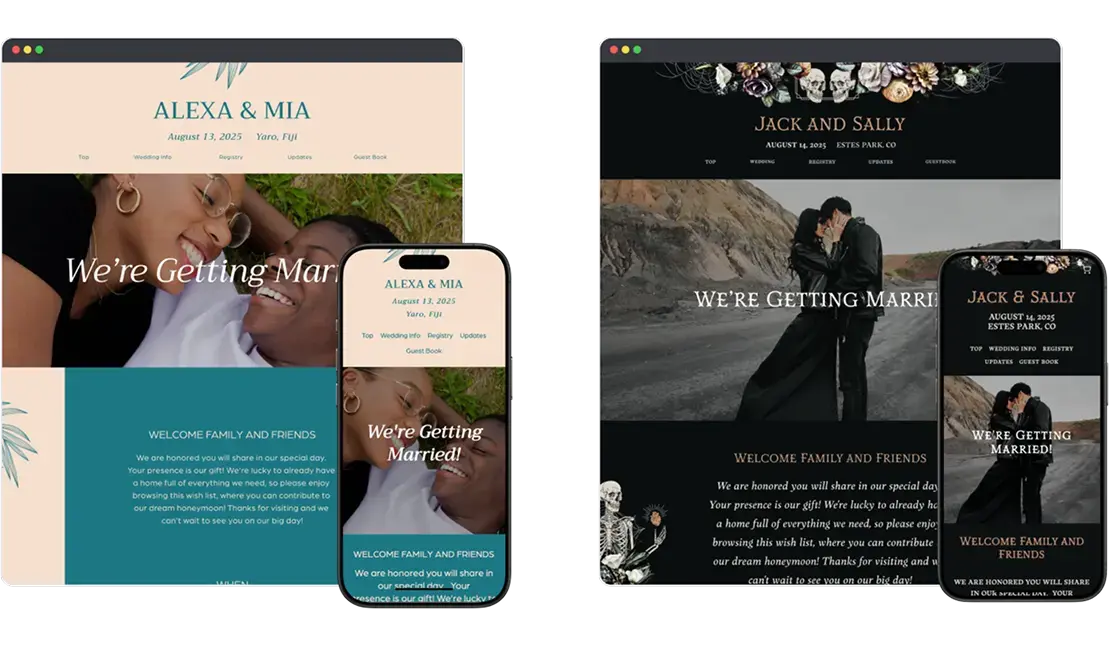 Nearly 100 Honeyfund wedding website themes available for couples